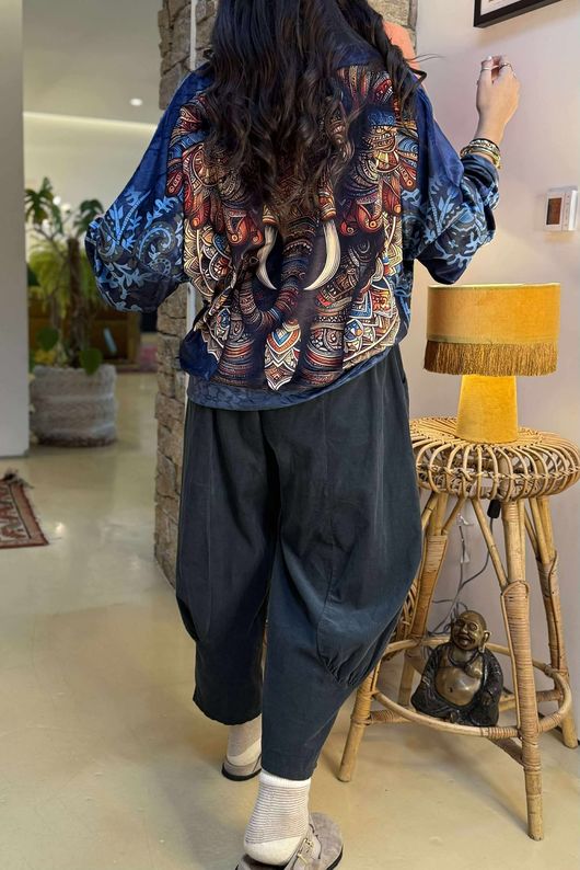 Lomi Mandala Stretch Velour Sweatshirt Navy